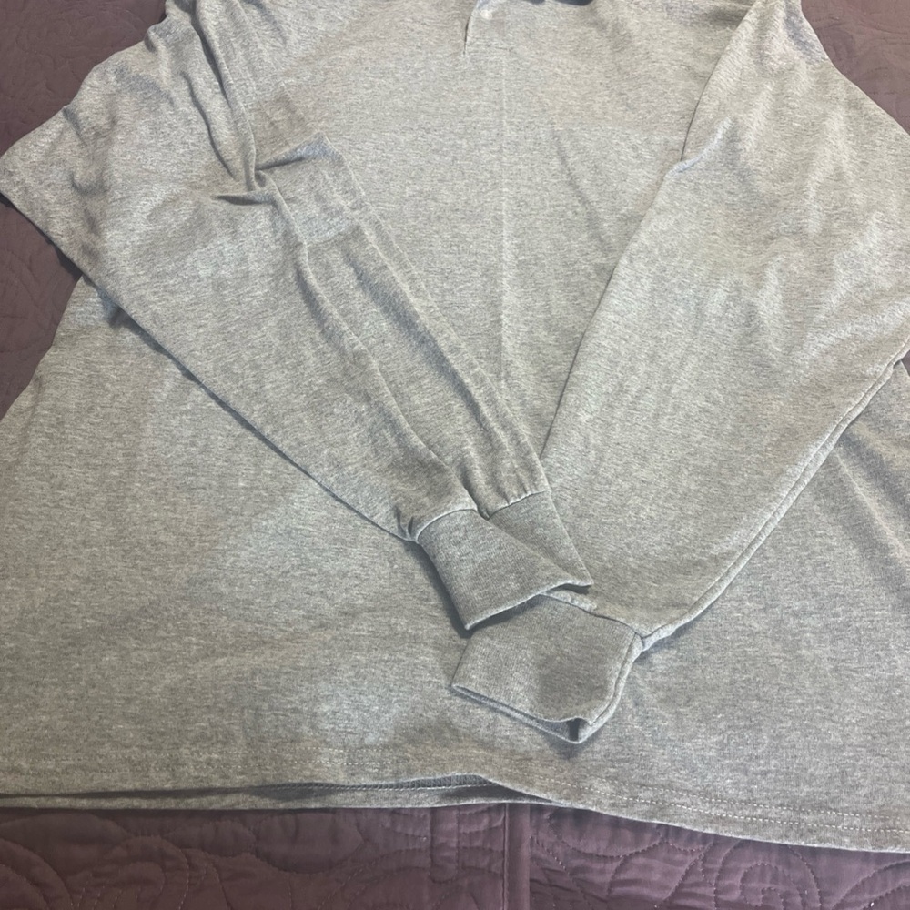 Jerzees Spot Shield Two Button Gray Long Sleeve Shirt XL